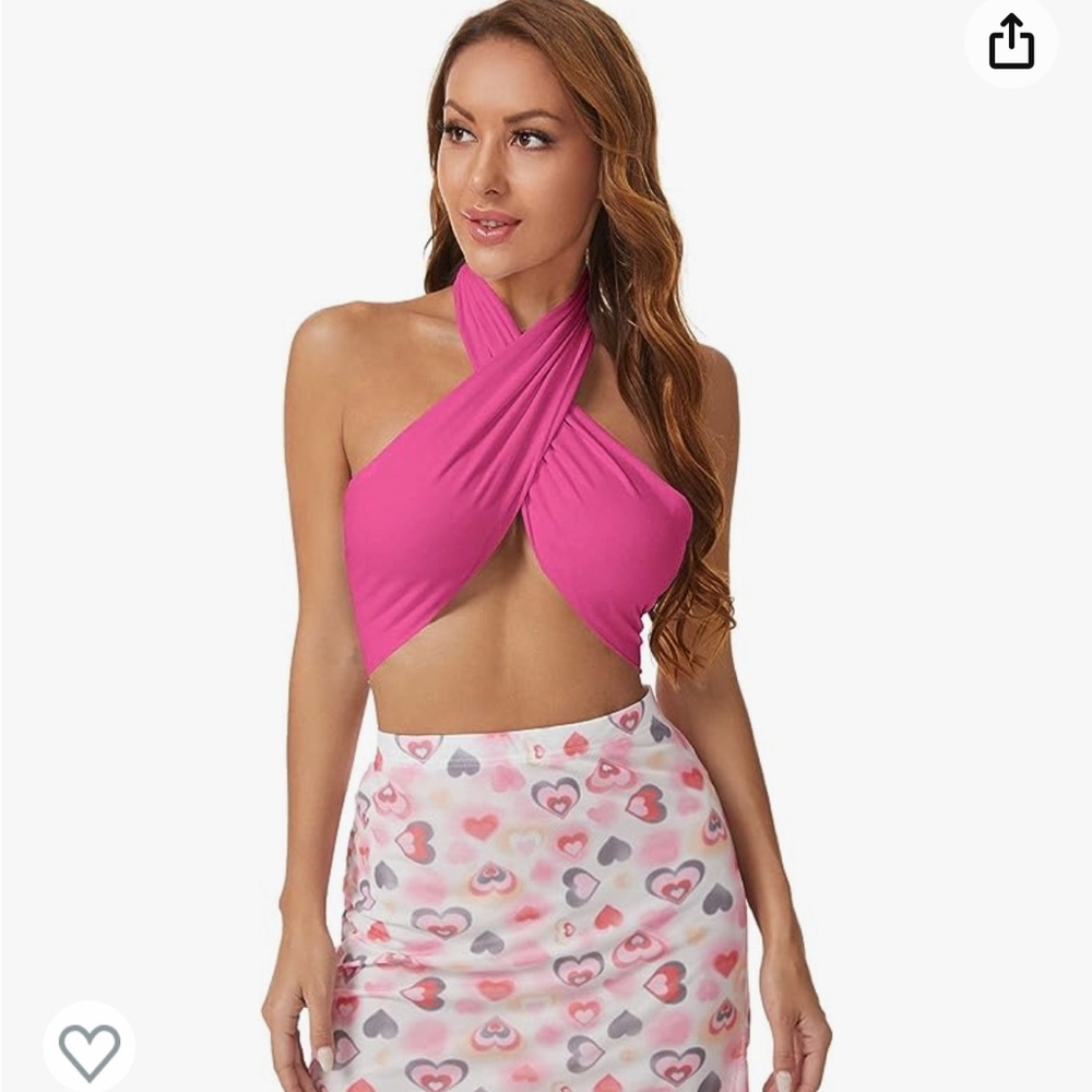 Versatile pink wrap top, can be worn many ways!